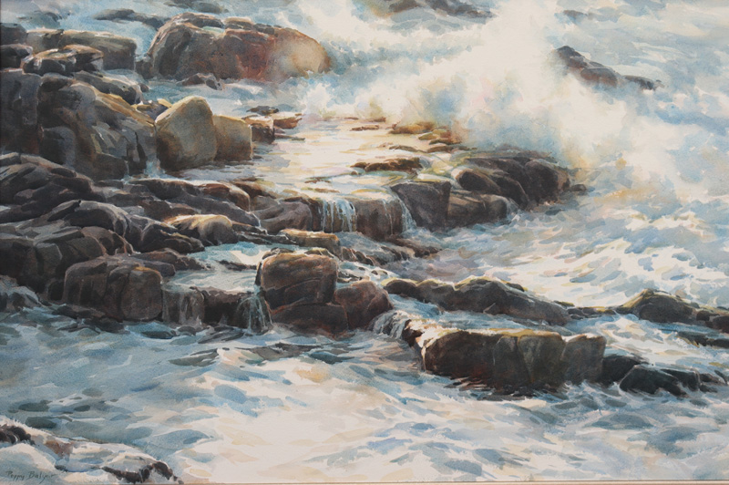 Light Washes Over the Tidal Pools (studio watercolor, 24x36) by Poppy Balser